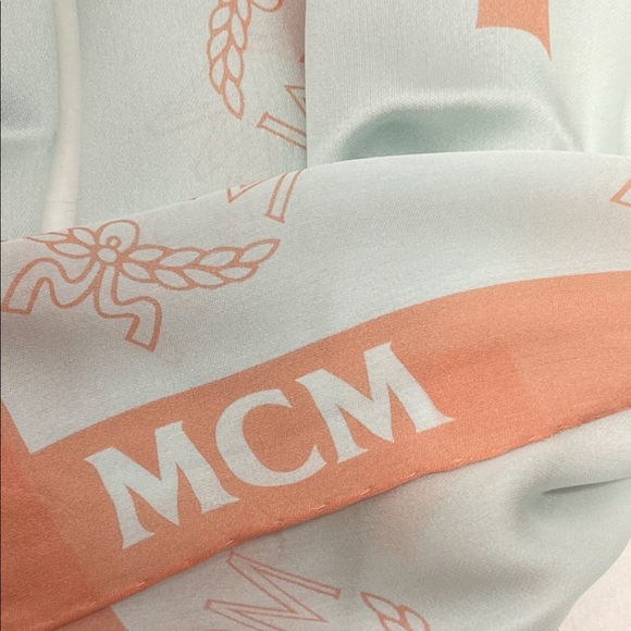 MCM Silk Logo Moonlight Jade Long Scarf Summer Shawl - Picture 12 of 14